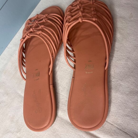 Seychelles-Lulus Size 9 Coral Leather Knotted Strap Slip-On Sandals Comfort - Picture 14 of 16